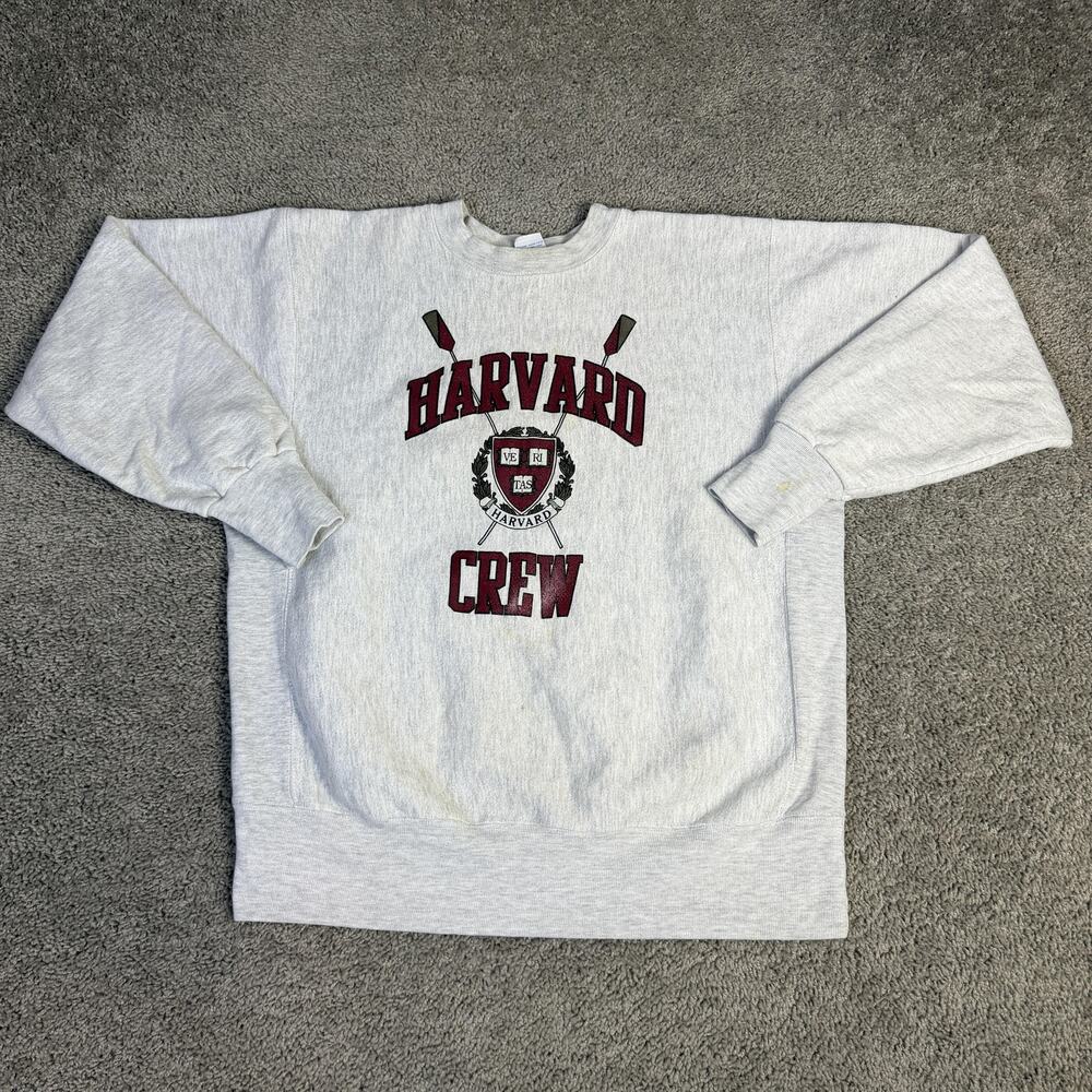Vintage Harvard Crimson Crew Team Sweatshirt Mens L Gray Weave Crewneck 90s